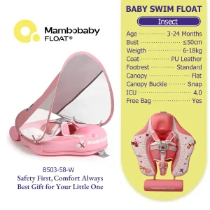 Mambobaby Gentle Skin-Safe Flamingo Air-Free Chest Float with Flat Canopy B503-143-W-Z Baby Swimming Ring Infant Water Circle