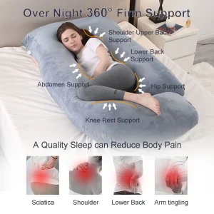 Washable J-Shaped Pregnancy Pillow, Side Sleeping Back & Belly Support, Detachable Maternity Body Pillow