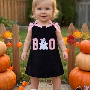 Halloween Embroidered Corduroy Dress